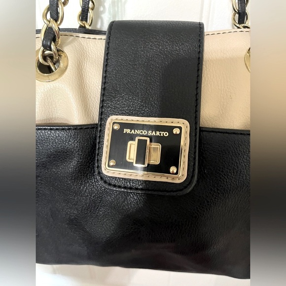 Franco Sarto Soft Leather with Chain, Creamy Tan and Black, Purse Tote - Picture 3 of 16